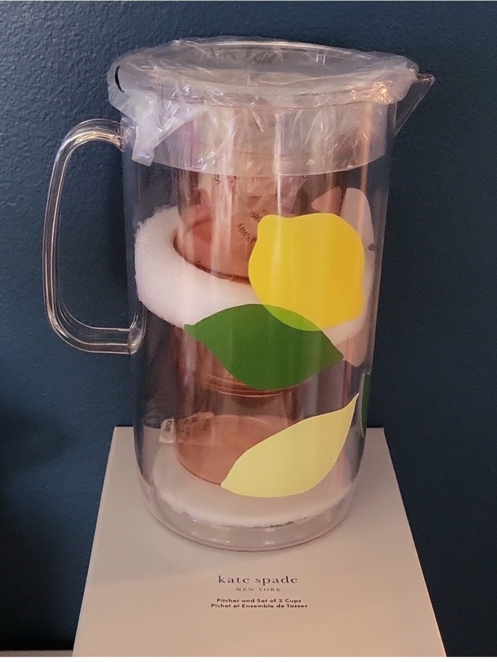 kate spade Clear Pitcher with Yellow and Green Leaf Motif